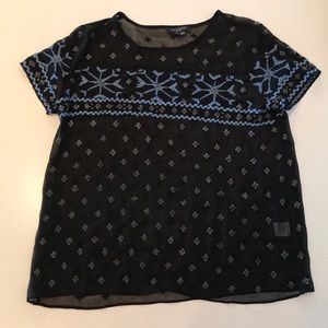 GRYPHON EMBELLISHED SEMI-SHEER BLOUSE